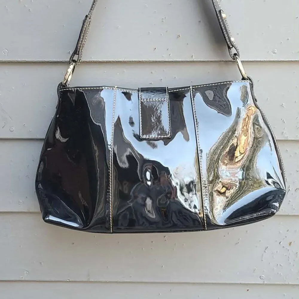 Angelo Carbotti Black Patent Leather Shoulder Bag EUC